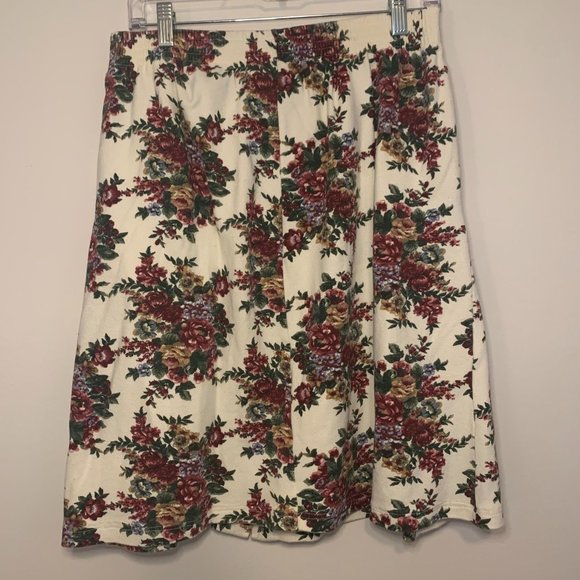 90s Vintage Petite Cotton Button up Floral Skirt, size M - Picture 2 of 8
